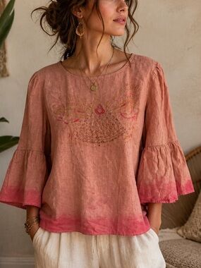 Hippie Heaven women’s XL Boho Bell Sleeve Cotton Top Tea Graphic Festival